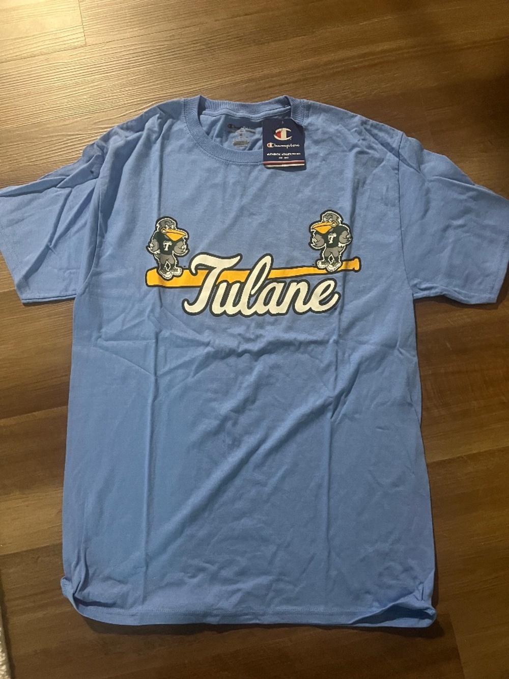 Tulane University Sky Blue Baseball Champion Brand  T Shirt Sz Med NWT
